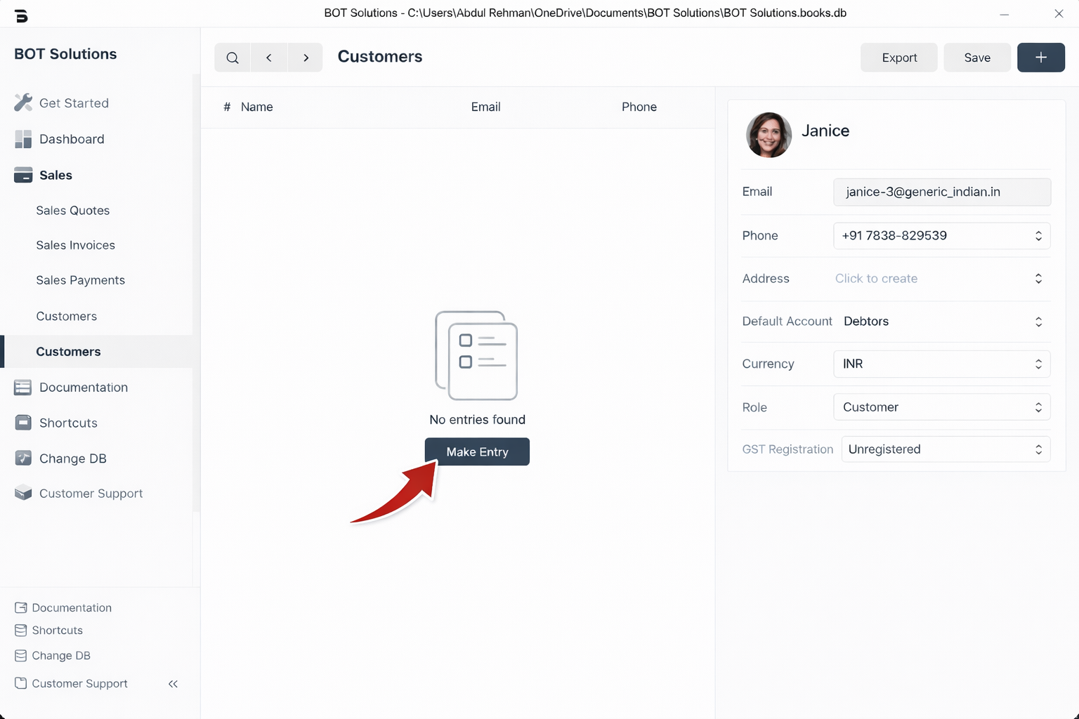 Journal Entry Screenshot